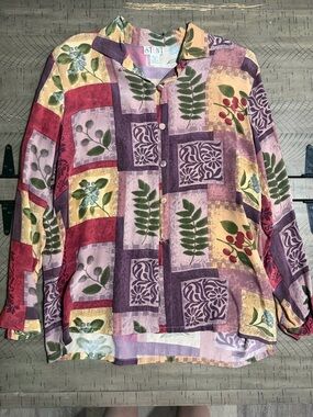 Vintage STUNT Multicolor Patchwork Floral Button-Down Shirt